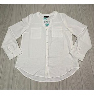 FORTUNE IVY Milan 2 Pocket Blouse White Long Sleeve Button Up Woman M Stitch Fix